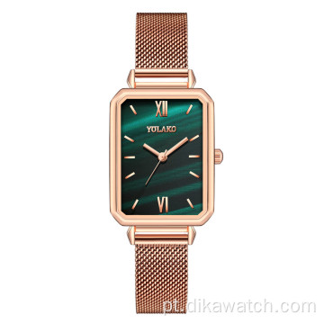 Venda quente de luxo feminino relógio de pulso clássico quadrado verde relógio de quartzo moda malha analógica de aço inoxidável relógios femininos relojes